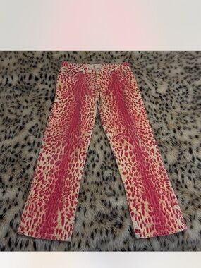Roberto Cavalli Pink and Cream Leopard Print Pants